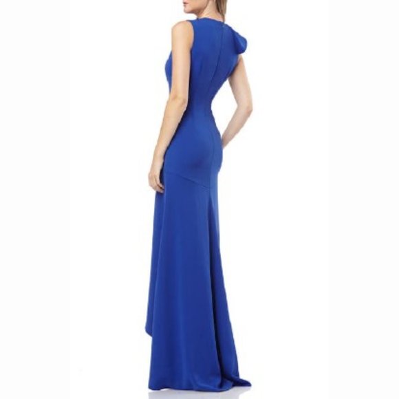Carmen Marc Valvo Cobalt Blue Evening Formal Gown - Picture 2 of 13